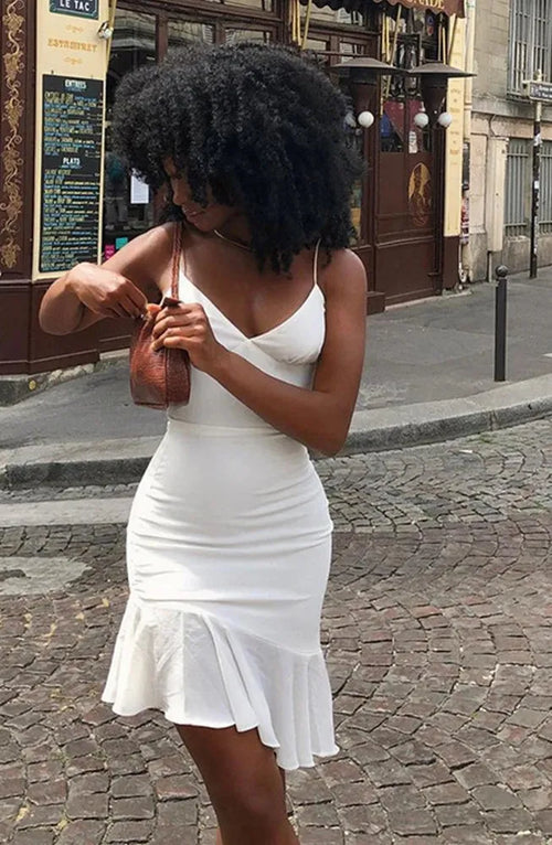 Vestido Curto Feminino de Alças com Babados