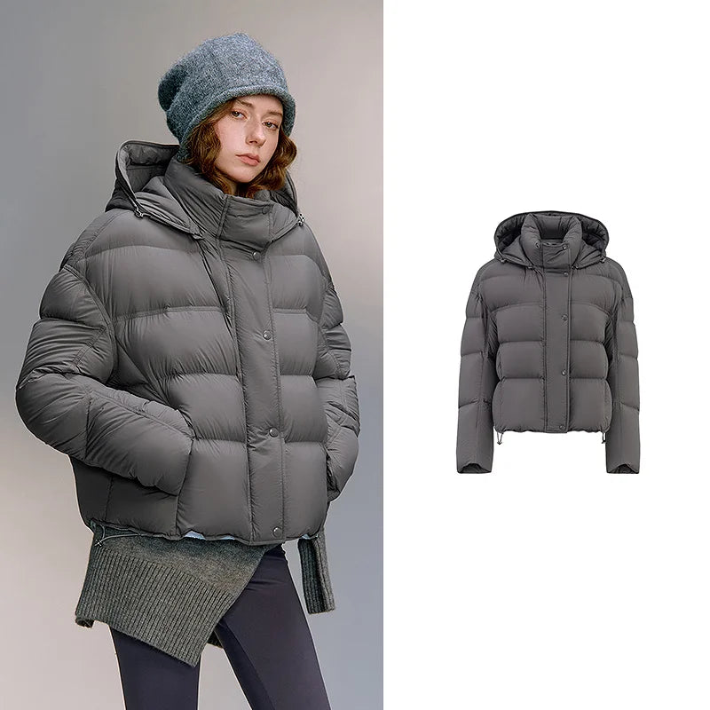 Jaqueta Puffer Feminina 90% Plumas com Capuz Ultralight Gray