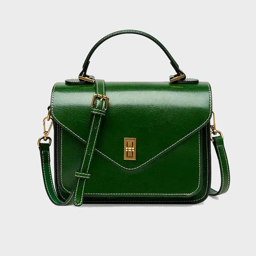 Bolsa feminina de couro legítimo vintage pequena verde 2025 estilo carteiro