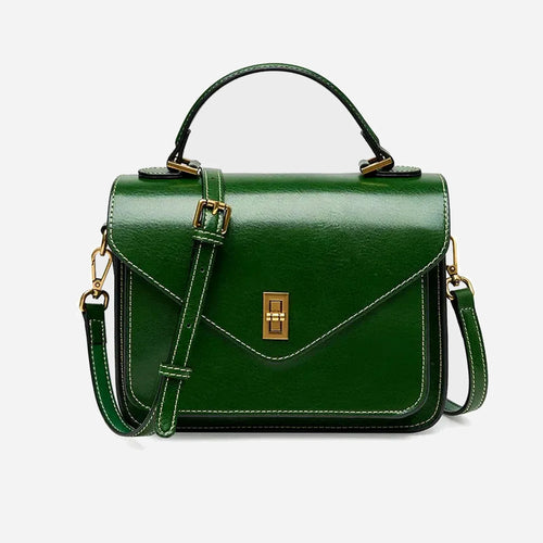 Bolsa Feminina de Couro Legítimo Pequena Verde com Fechamento Hasp Vintage