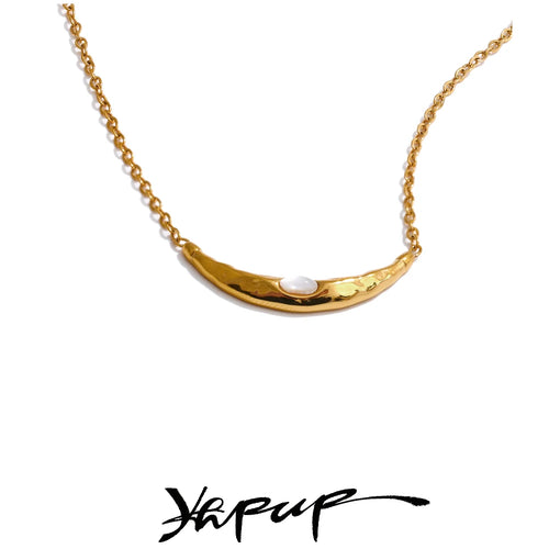 Yhpup Fashion Stainless Steel Shell Moon Necklace Chic Cast Pendant Tarnish Resistant Chain Arrivals Jewelry Wholesale