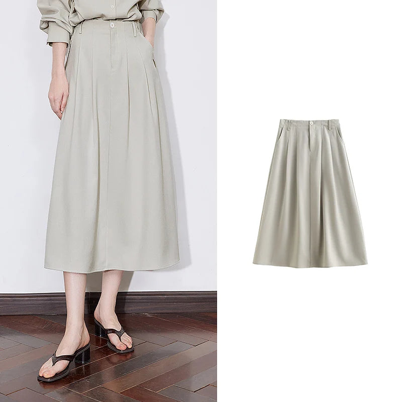 Saia Midi Feminina com Bolsos Evasê Evasê