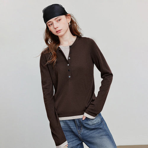 Suéter de Cashmere Efeito Duas Peças para Mulheres