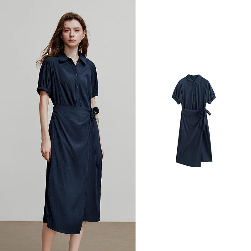 Vestido Chemise Midi Solto com Bolsos