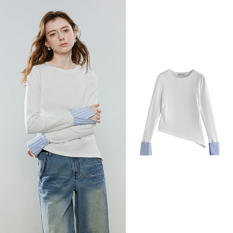 Blusa Feminina Assimétrica de Algodão com Recortes