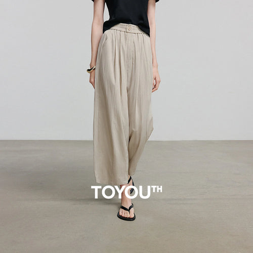Calça Wide Leg Feminina Texturizada com Pregas