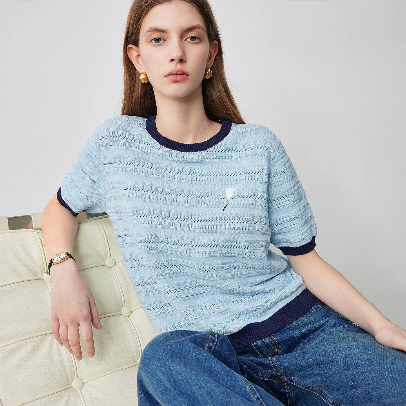 Blusa Feminina de Tricô Ice Silk com Vazados