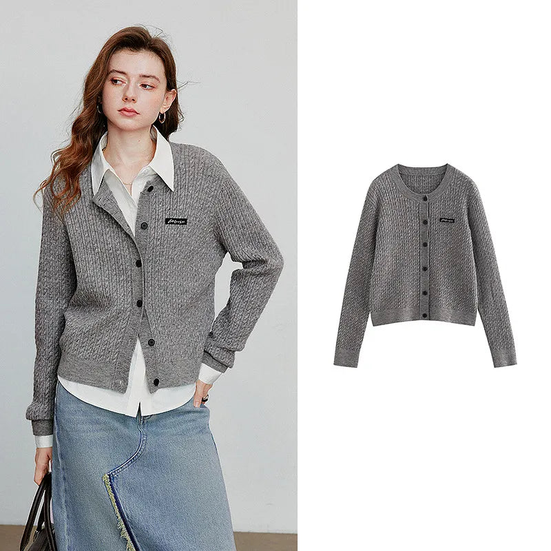 Cardigan Feminino de Tricô Trançado Estilo College