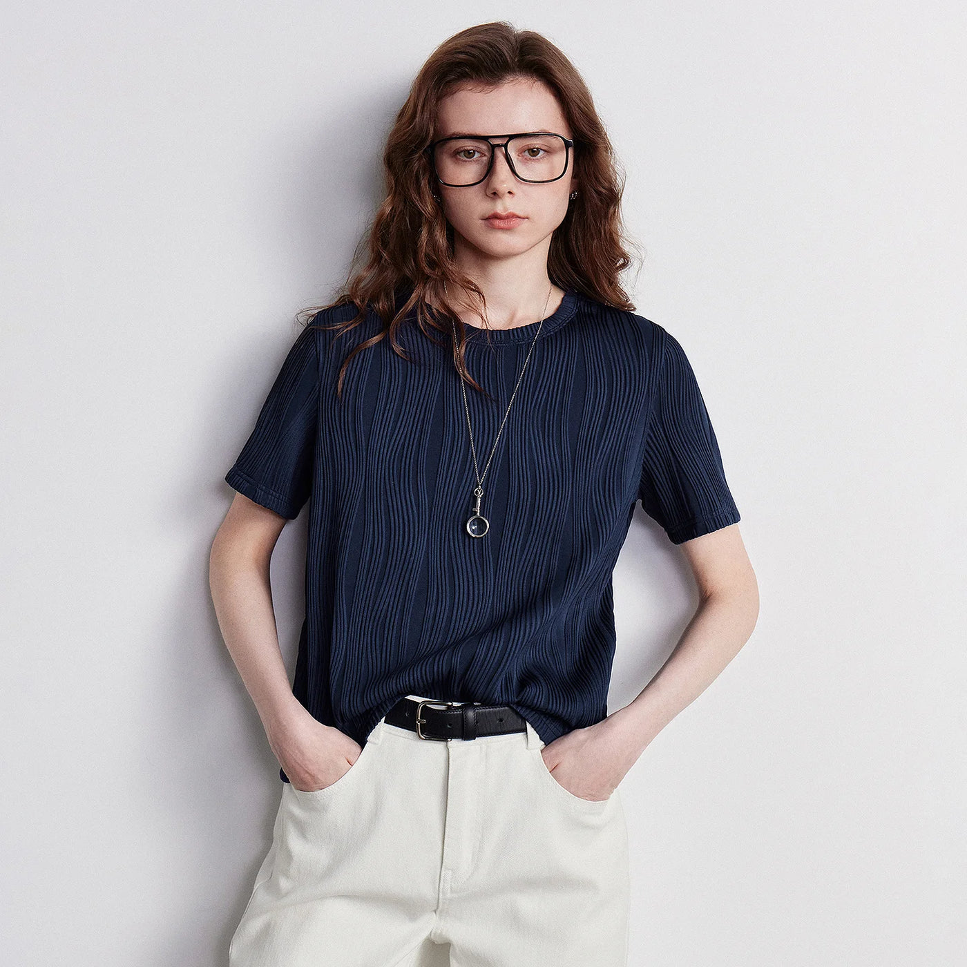 Blusa Feminina Texturizada com Gola Redonda