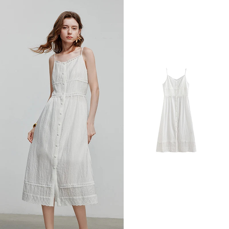 Vestido Midi Listrado de Liocel sem Manga White