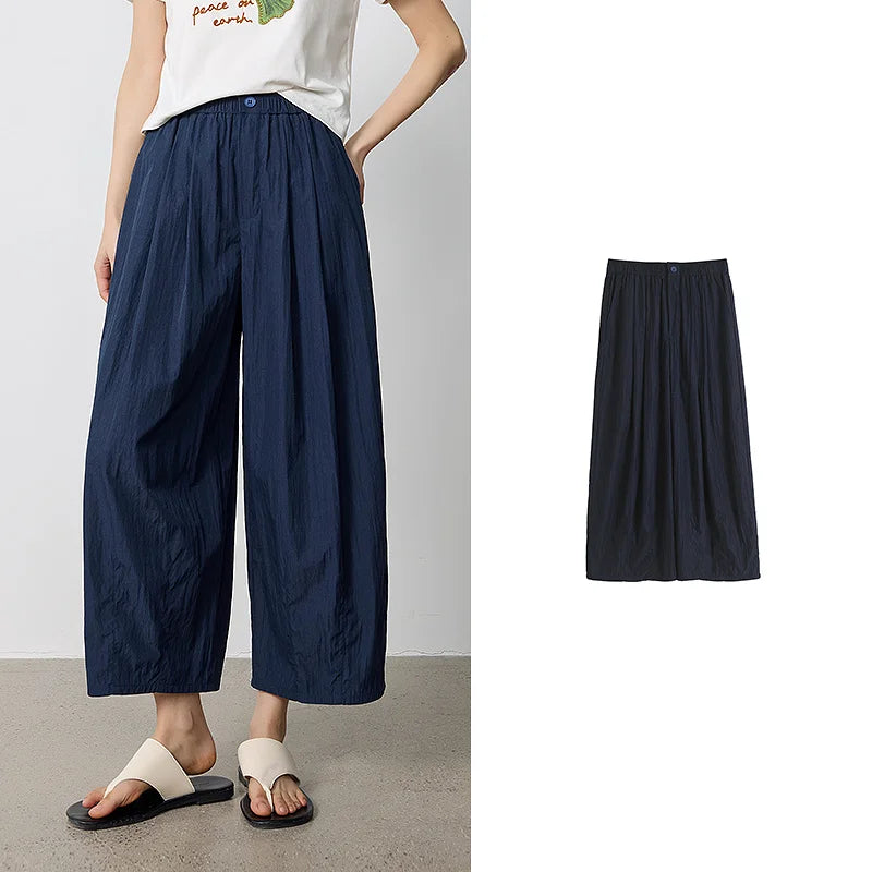 Calça Wide Leg Feminina Texturizada com Cós Elástico