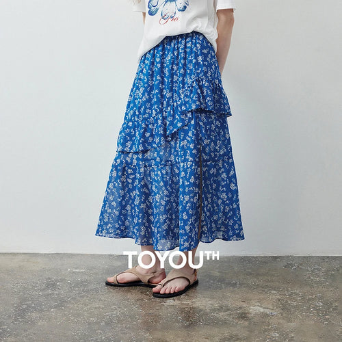 Saia Midi Feminina Floral Assimétrica