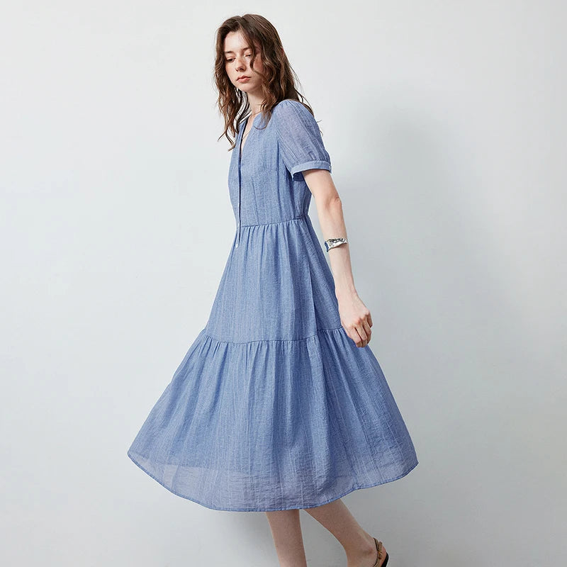 Vestido Midi Tie-Dye com Decote V e Saia em Camadas