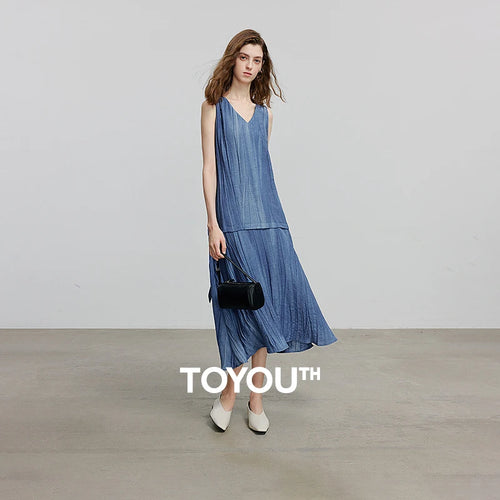 Vestido Midi de Viscose sem Manga com Decote V