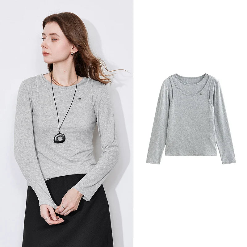 Blusa Feminina Efeito Duas Peças Manga Longa