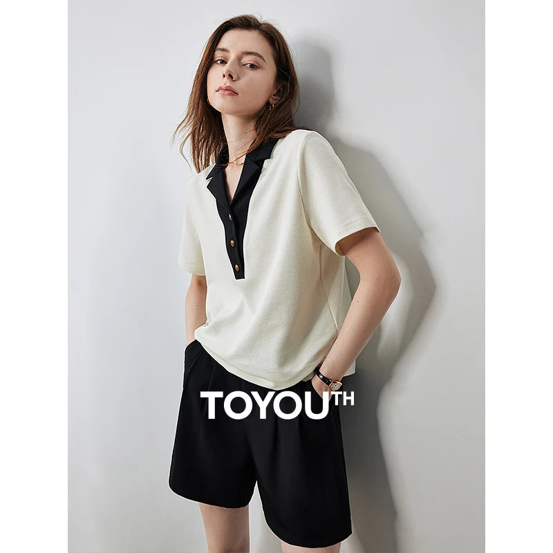 Camiseta Polo Feminina Color Block Manga Curta