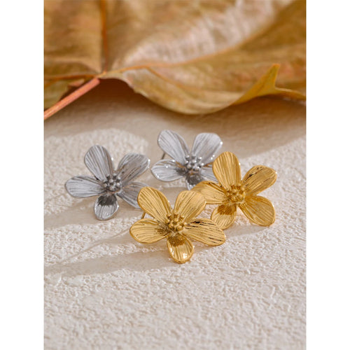 Yhpup Hot Style Stainless Steel Metal Flower Daily Stud Earrings Prevent Allergy Texture Versatile Trending Jewelry Recommend