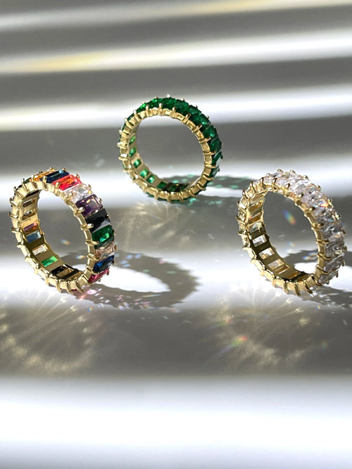 Anel Aliança Baguete com Zircônia e Banho Ouro 18K