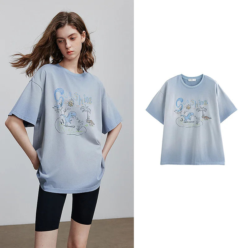 Camiseta Feminina de Algodão Oversized com Estampa Cartoon
