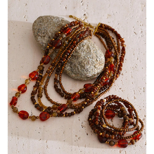 Yhpup Waterproof 2025 Handmade Beads Bohemia Jewelry Autumn Winter Stainless Steel Layered Resin Chain Bib Statement Necklace