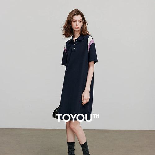 Vestido Chemise Curto com Recortes Contrastantes