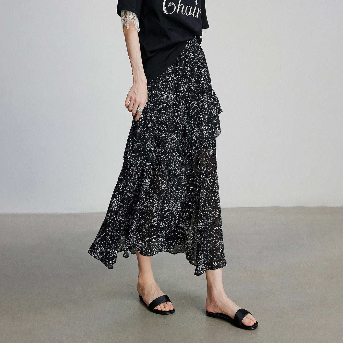 Saia Midi Feminina Floral Estampada Cintura Alta