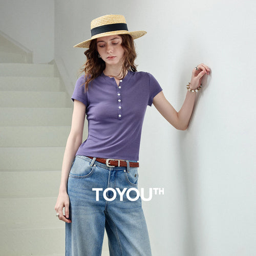 Camiseta Feminina Slim de Liocel e Lã com Botões