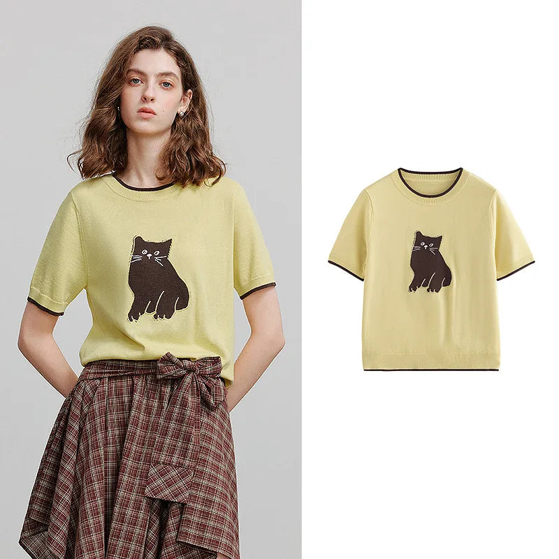 Blusa Feminina de Tricô Manga Curta Casual