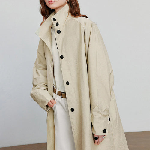 Trench Coat Feminino Midi Leve Estilo Barn com Gola Alta