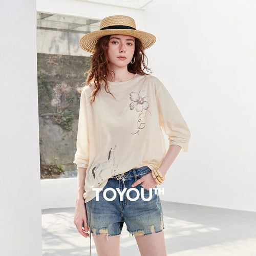 Blusa Feminina de Algodão Manga Longa com Estampa Floral