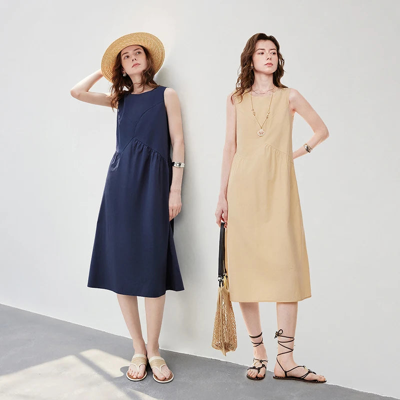 Vestido Midi com Recortes Assimétricos Sem Manga