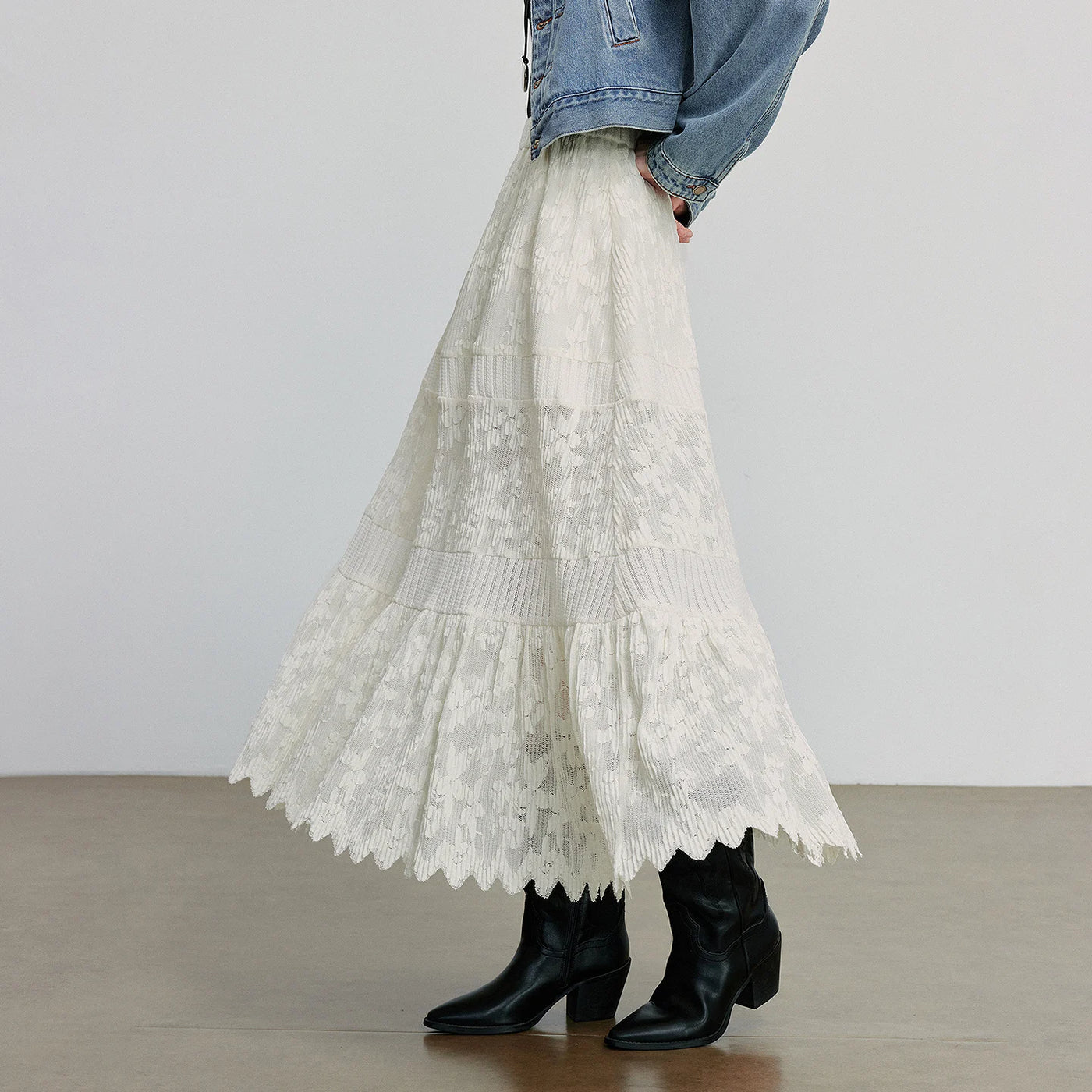 Saia Longa Feminina com Renda Patchwork