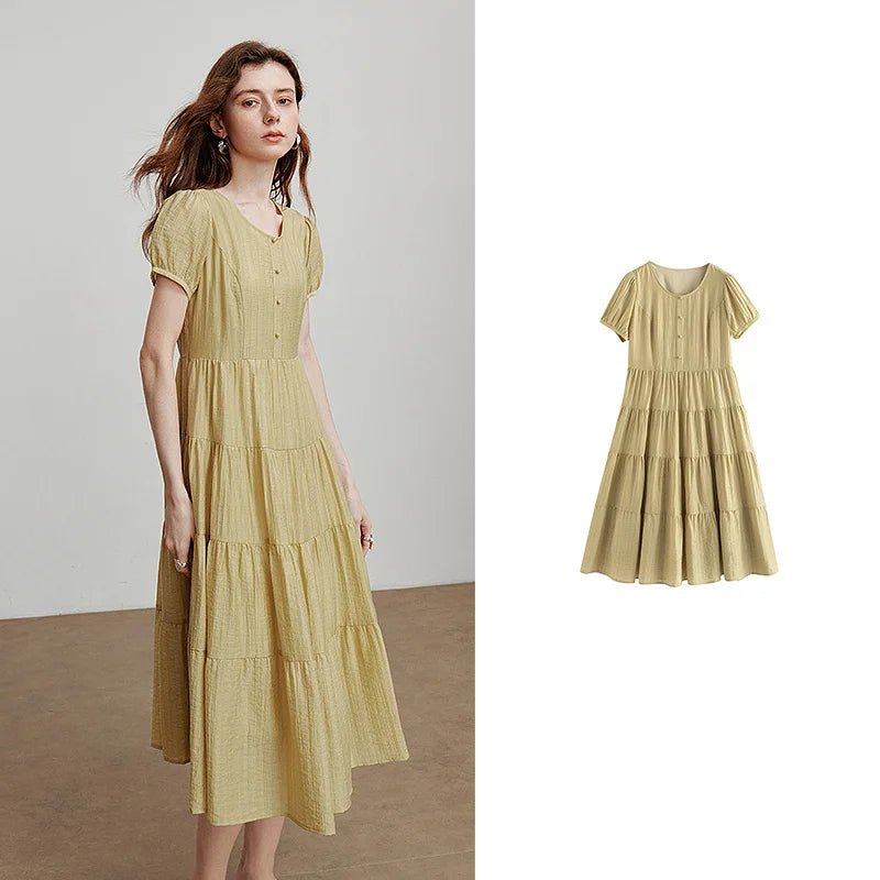 Vestido Jeans Midi com Manga Bufante
