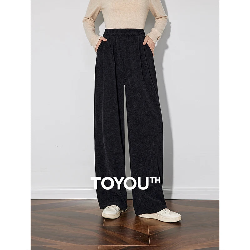 Calça Wide Leg Feminina de Inverno com Cós Elástico