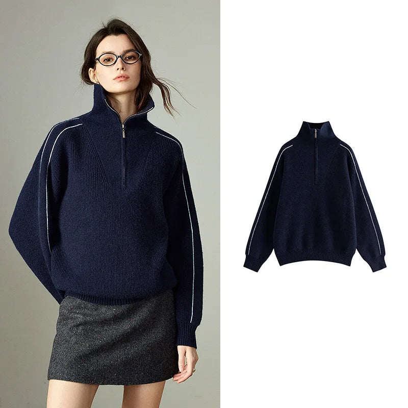 Suéter Feminino com Zíper e Gola Alta para Inverno