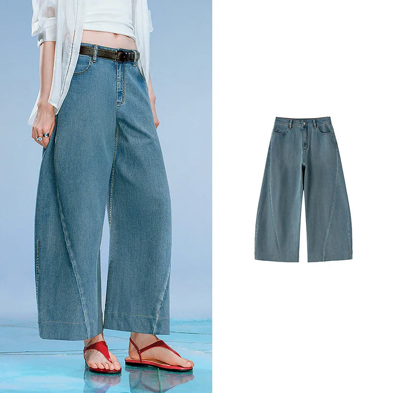Calça Jeans Feminina Barrel Cropped Leve com Elastano