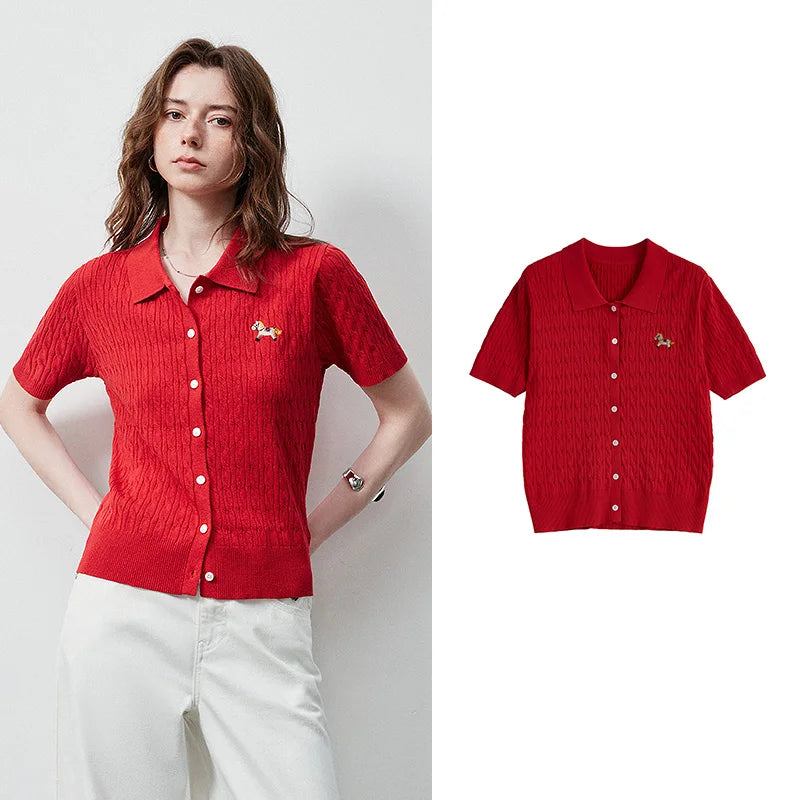 Blusa Feminina Polo de Tricô com Bordado Pônei