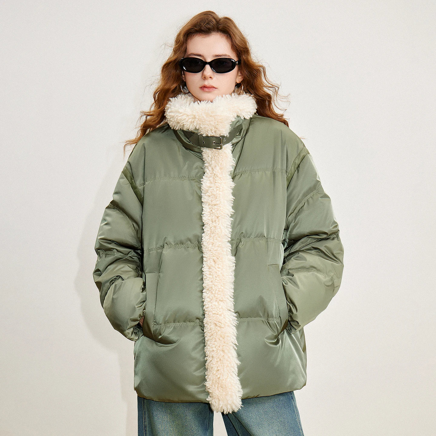 Jaqueta Puffer Feminina 90% Plumas com Gola Alta de Pelo