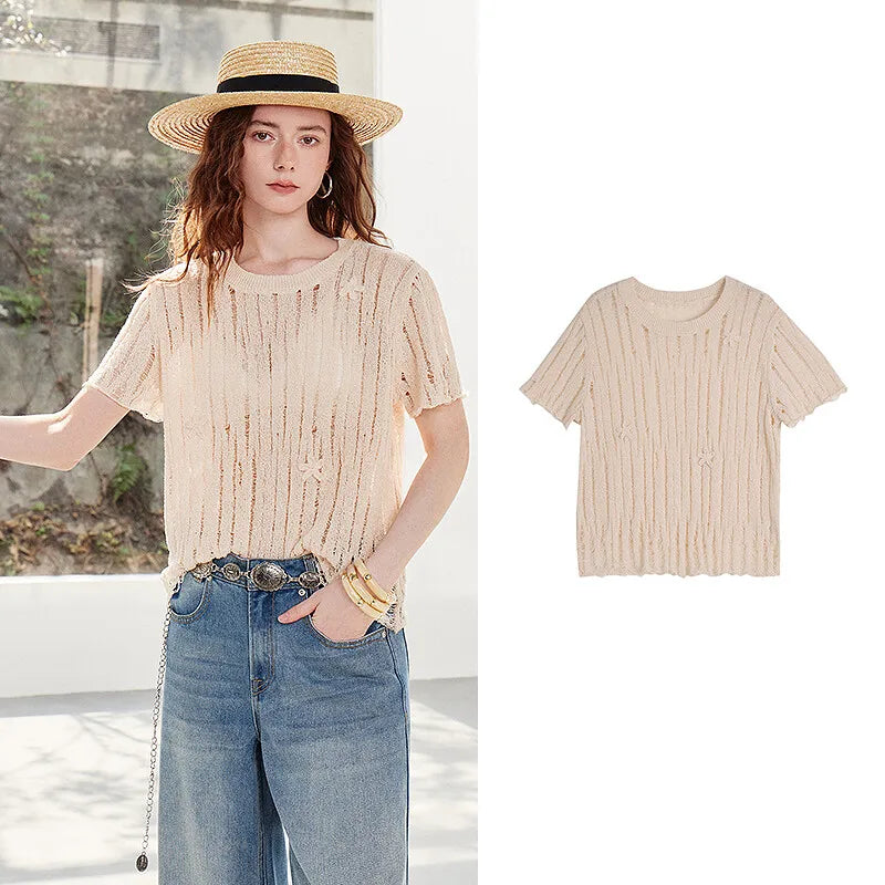 Blusa Feminina de Linho Vazado com Caimento Solto