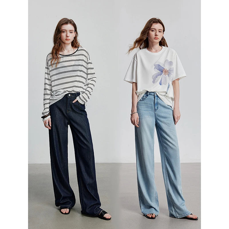 Calça Jeans Feminina Reta com Algodão e Acetato