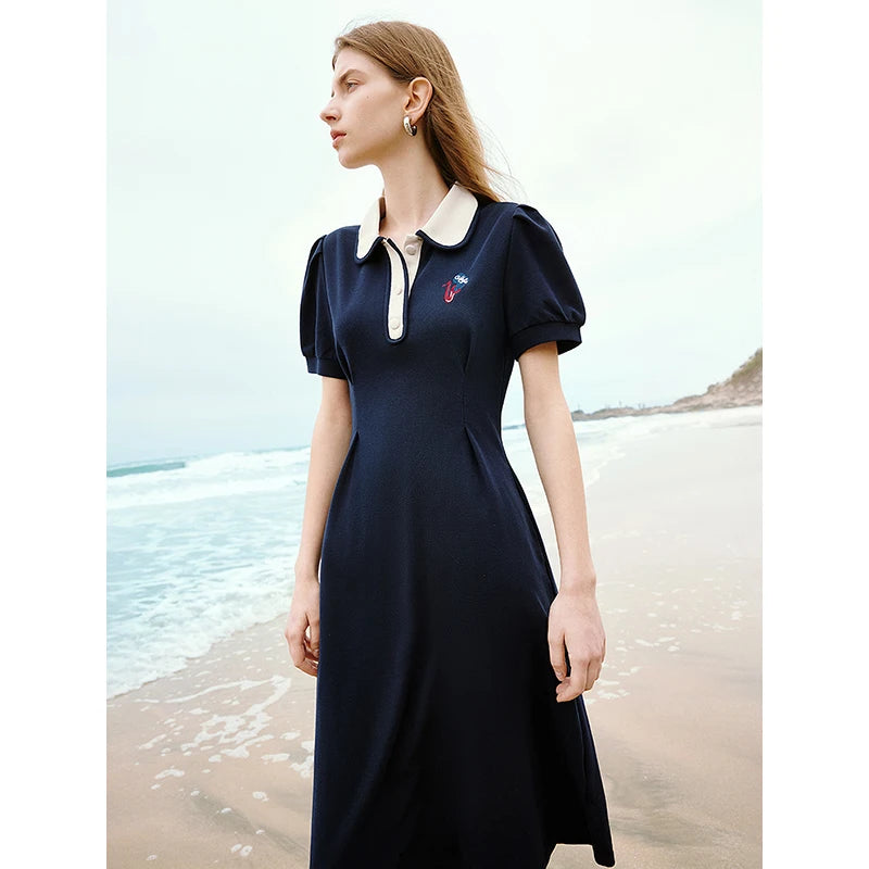 Vestido Chemise Midi com Bordado e Gola Camisaria