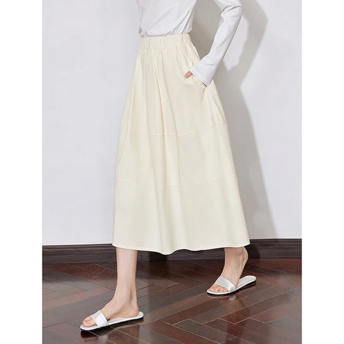 Saia Midi Feminina com Bolsos com Cós Elástico