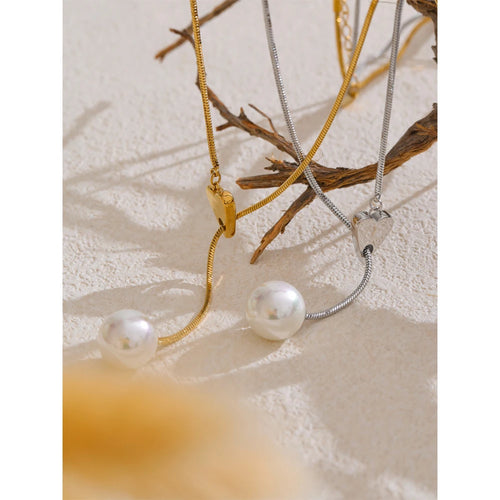 Yhpup New Arrival Simulated Pearls Round Drop Adjustable Necklace Pendant for Women Fashion Stainless Steel Korean Jewelry