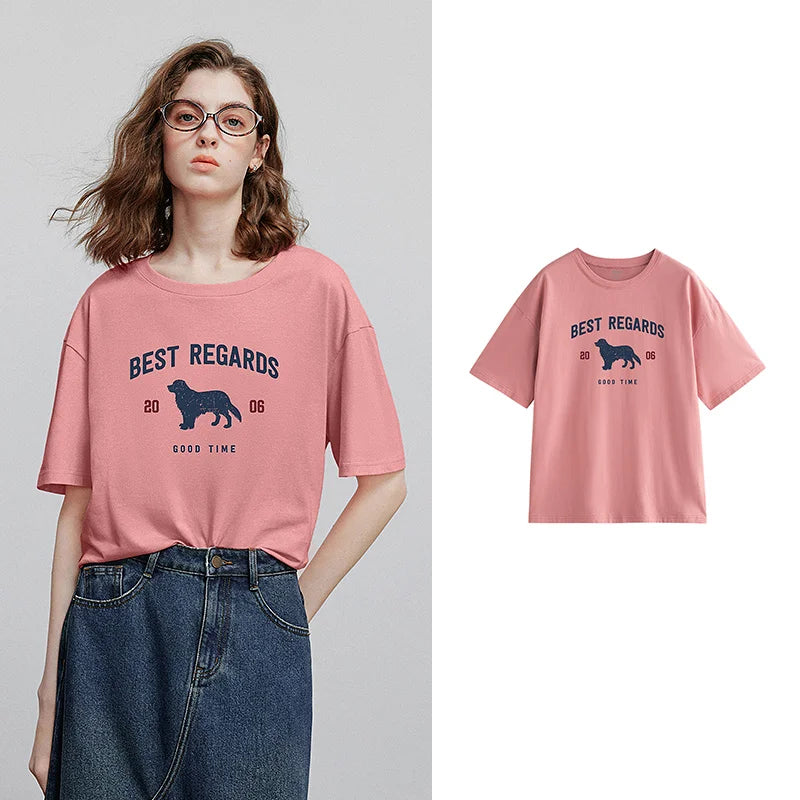 Camiseta Feminina de Algodão com Estampa Cachorro