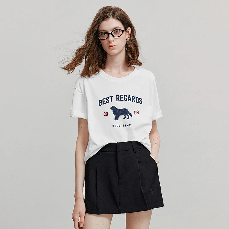 Camiseta Feminina de Algodão com Estampa Cachorro