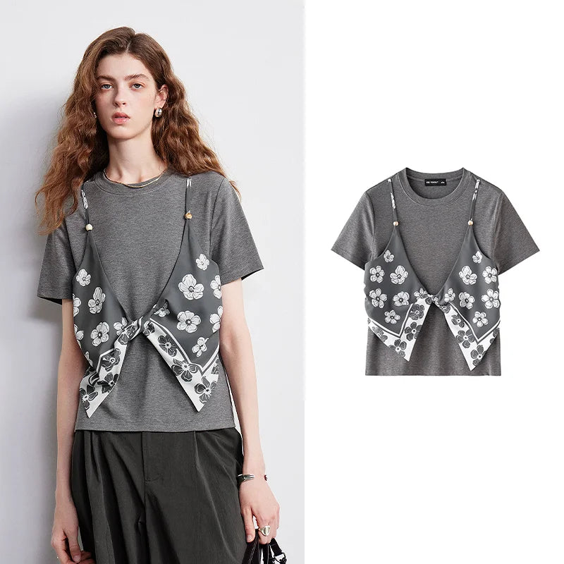Blusa Feminina Efeito Duas Peças com Lenço