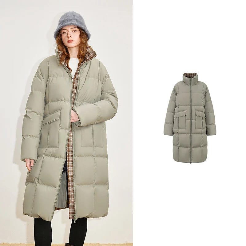 Casaco Puffer Feminino Longo 90% Plumas Extra Quente Light Green