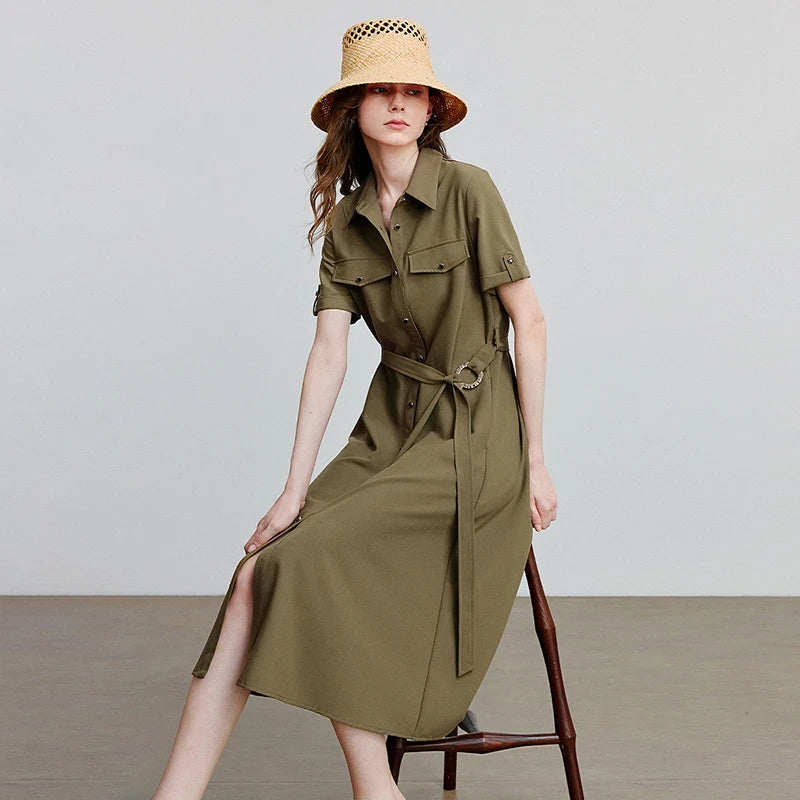 Vestido Chemise Midi com Cinto