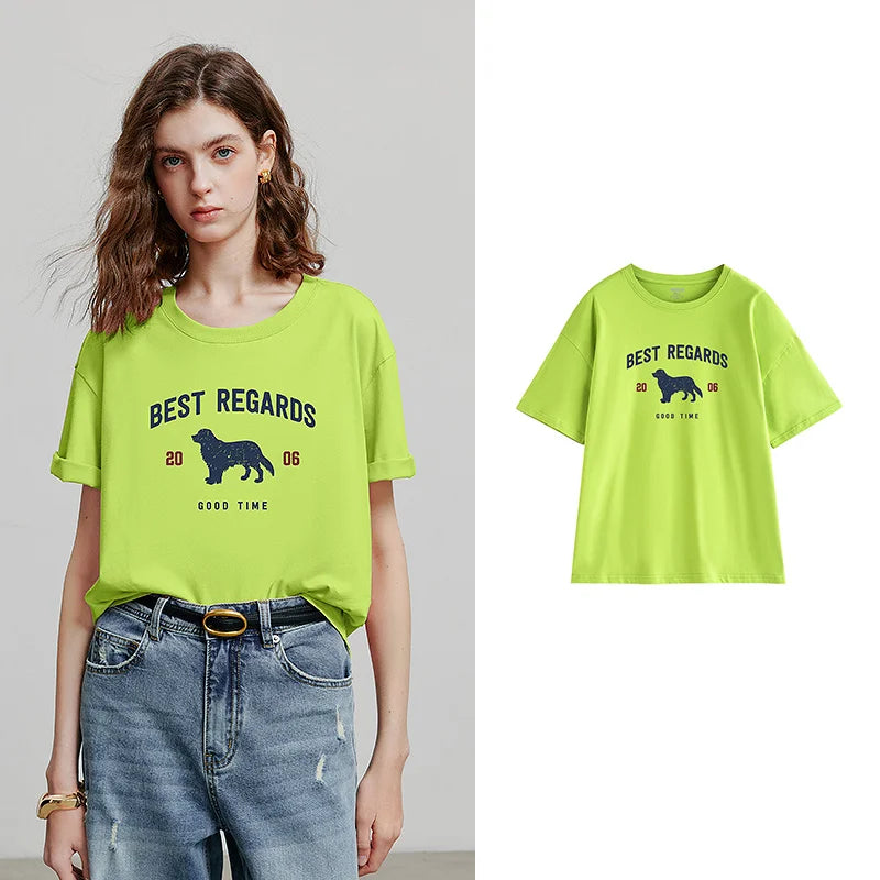 Camiseta Feminina de Algodão com Estampa Cachorro
