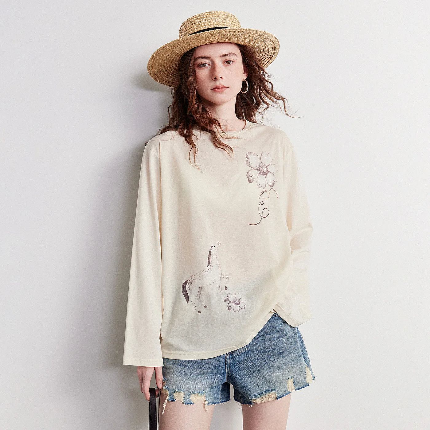 Blusa Feminina de Algodão Manga Longa com Estampa Floral